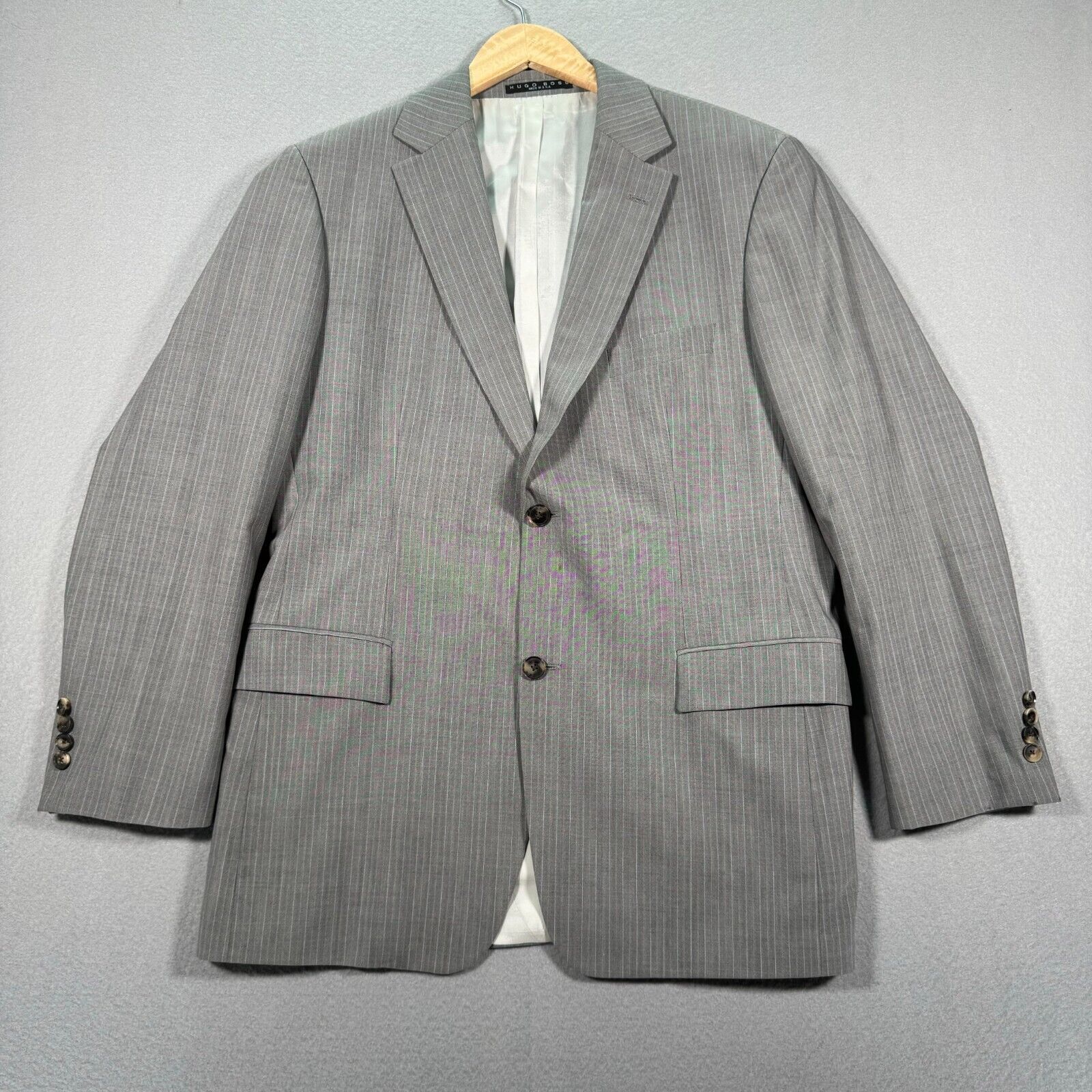 Vintage Hugo Boss Pasolini Movie Wool Suit Jacket Pants Mens 42r Gray Stripes